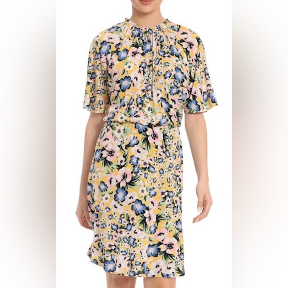 NWOT Maggy London Blouson Waist Flutter Sleeve Floral Dress - Size 8